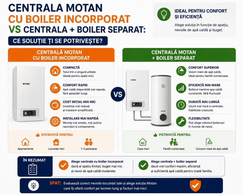 Centrala cu boiler incorporat sau boiler separat: ce alegi?
