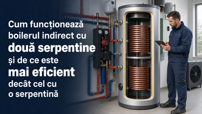 Cum funcționează boilerul indirect cu două serpentine și de ce este mai eficient decât cel cu o serpentină