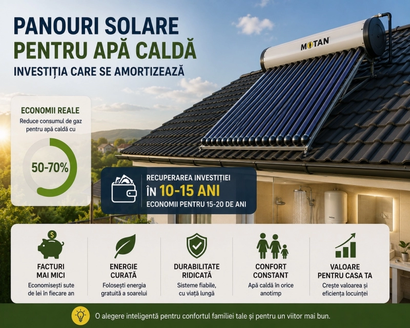 Panouri solare cu tuburi vidate pentru apă caldă: cât economisești și în cât timp se amortizează investiția?